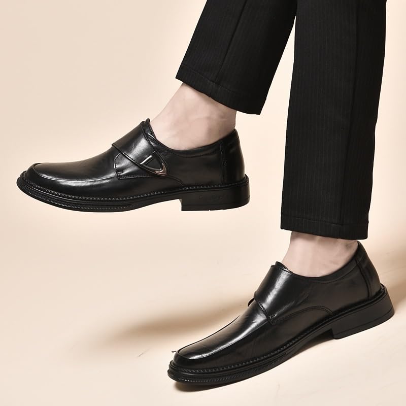 Men Vegan Leather Monk Strap Shoes Slip On Pointed Toe Apron Toe Non Slip Rubber Sole Low Top Casual Comfortable3