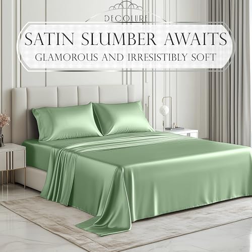 Image of DECOLURE Satin Sheets Twin Size | Softer Than Silk | Luxury 3 Pc Bed Set