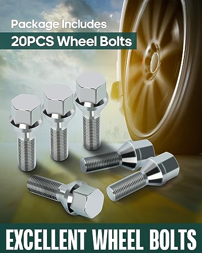 Image of SCITOO M12x1.25 Lug Nuts Set Silver 28mm Shank Length Wheel Lug Bolts,20Pcs | 12x1.25 Lug Bolts Studs Hex 17mm Fit for Jeep Compass for Renegade for Cherokee,for Fiat,for Chrysler 200,for Dodge Dart
