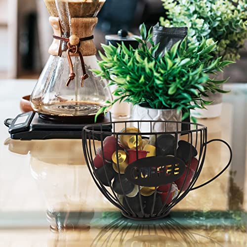 Fenteer Nordic-Inspired Iron Coffee Pod Organiser – Stylish Coffee Storage Basket for Your Countertop – Black Coffee Accessories - Image 2