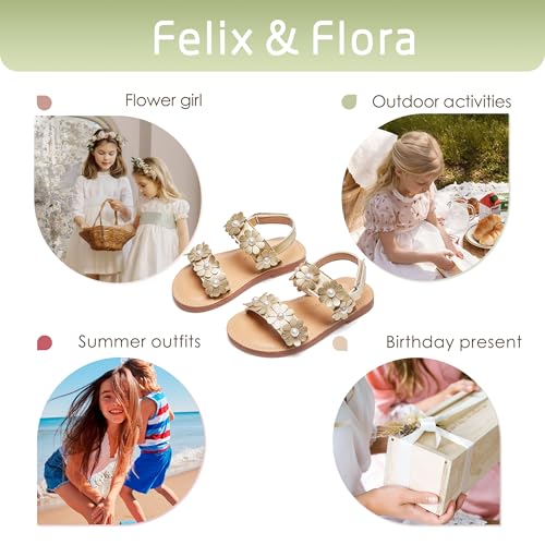 Image of Felix & Flora Toddler Girl Sandals - Flower Girl Dress Shoes Open Toe Little Kid Flats