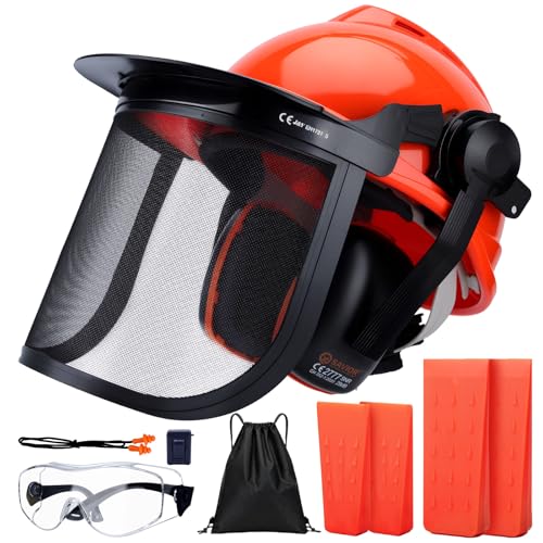 Savior Casque de Sécurité pour Tronçonneuse EN397 avec Lot de 4 Coins d'abattage, Protections Auditives et Visière, Casque de Protection Forestière, 54 à...