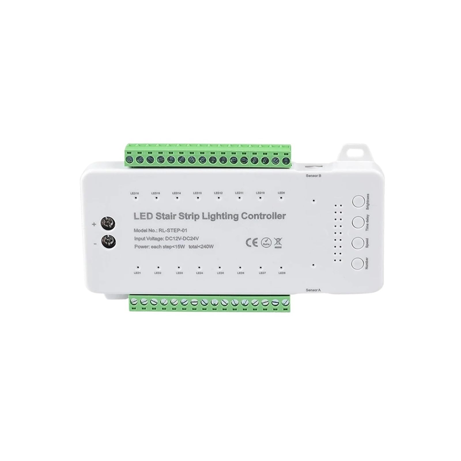 Regolatore Di Gradini A LED A 16 Vie Con Sensore Di Movimento PIR, Luce Notturna Con Dimmer, Luce Ambientale Flessibile For Interni 12V/24V(Only Controller)