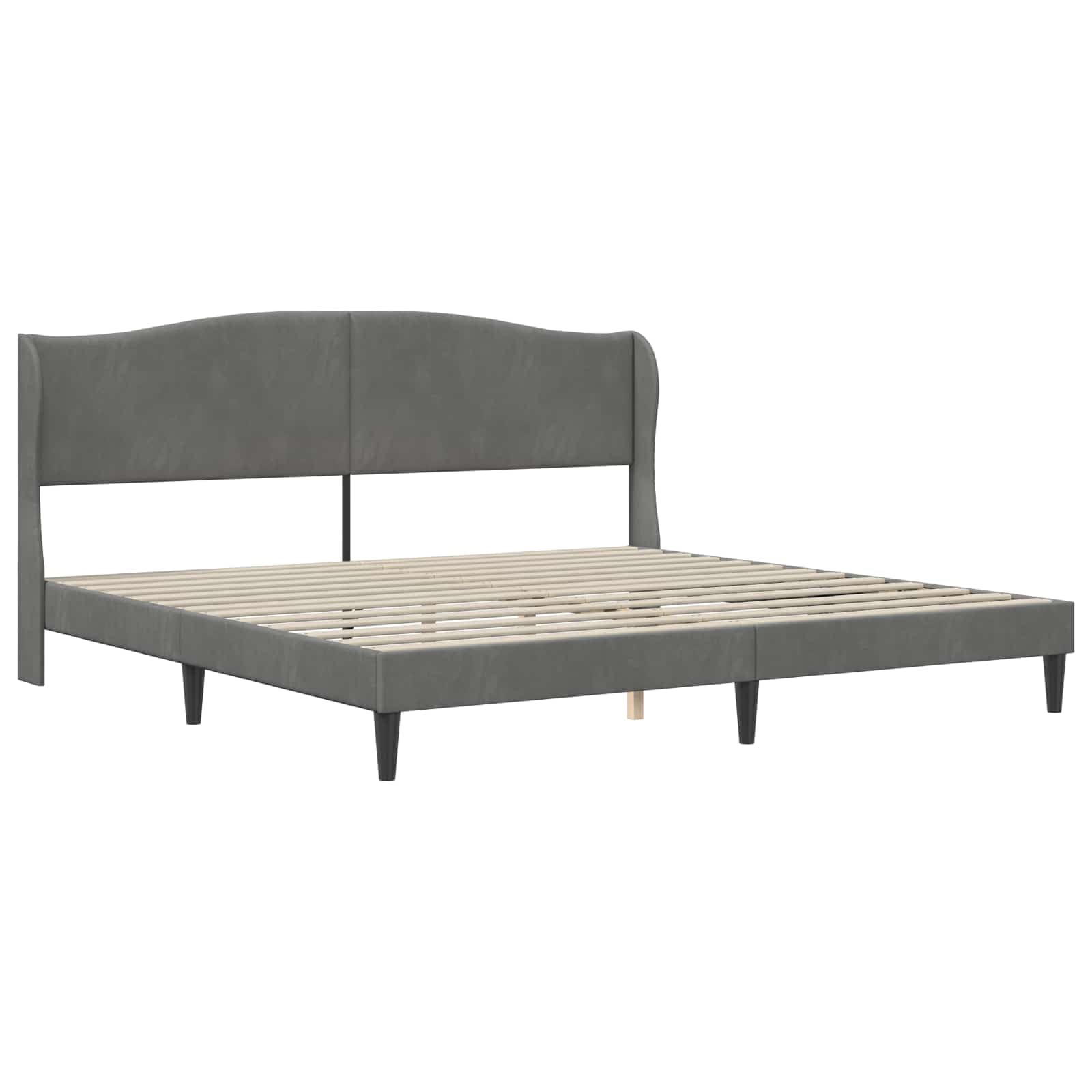 Rama de cama de terciopelo gris oscuro 180x200 cm con almacenamiento, cabecero acolchado, patas cónicas, contrachapado resistente, soporte de listones, para dormitorio moderno