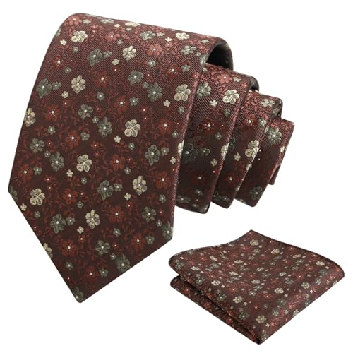 Image of Alizeal Mens 3.15inches Exquisite Floral Tie with Small Flower Printed Pocket Square