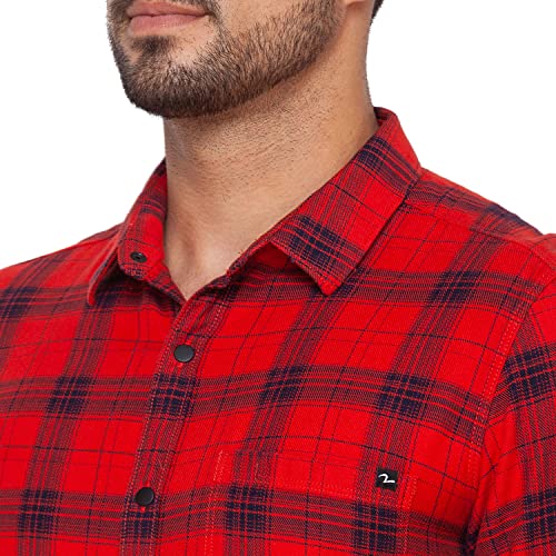 Image of Spykar Men's Regular Fit Raised Collar Full Sleeve Checked Casual Shirts