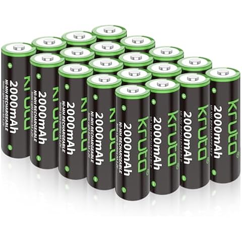 Kruta NiMH Rechargeable AA Batteries, 2000mAh 1.2V NiMH High Capacity Double AA Solar Rechargeable AA Batteries for Outdoor Solar Lights - Recharge up to 1200 Times, Pre-Charged (AA 2000mAh - Pack 20) Cover