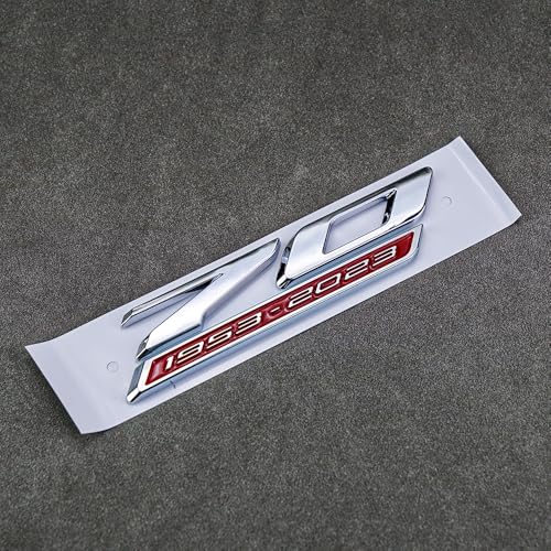 Image of 2Pc 70th Anniversary Side Emblems Car Fender 3D Badge Sticker Replacement for 2020-2024 C8 Corvette Genuine 70th (Silver Red)