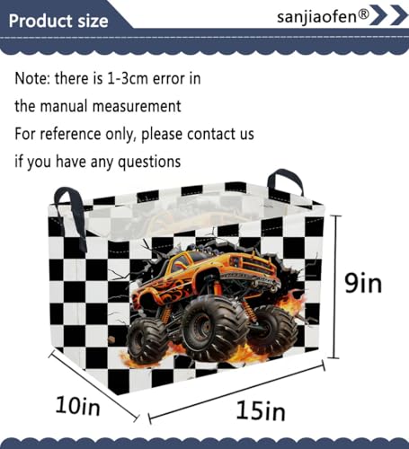 Image of Sanjiaofeng Rectangular Monster Truck Basket for Kids,Baby Storage Bins with Handles for Car Decor,Racing Storage Bin,Cute Toy Storage Organizer for Boys and Girls,Car Room Decor(Racing flag)