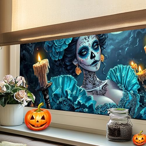 Vinilo decoración ventana azul calavera Día de Muertos miniatura 6