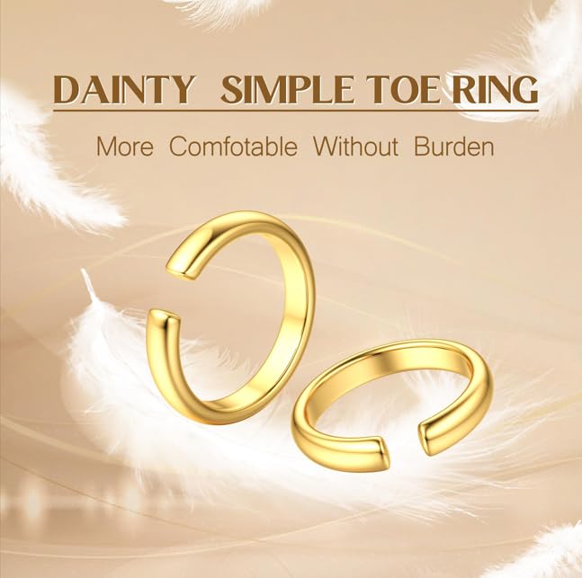 HAIAISO 14K Gold Plated Toe Rings for Women Adjustable Toe Ring Open Band Toe Ring Summer Beach Foot Jewelry