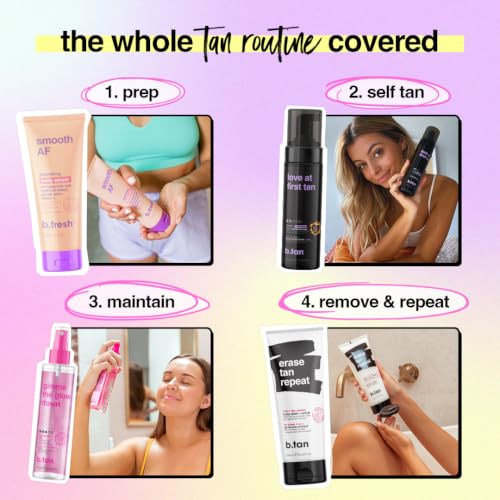 Image of b.tan Violet Self Tanner Kit | Fall In Love at First Tan Bundle - Dark Tanning Mousse with Mitt Applicator, 1 Hour Express, Best Bronzing Glow, No Orange Tones or Fake Tan Smell, Vegan, 6.7 Fl Oz
