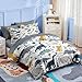 Nesker 5 Pcs Comforter Set Twin Size, Cute Dinosaur Bedding for Kids Teen, Blue Yellow Gray Dino Bedding Set with Pillowcase & Sham for Bedroom Bed Decor