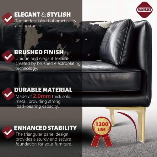 Sunvfafa Gold Legs For Furniture Set Of 4, Metal Cabinet Dresser Legs, 6 Inch Replacement Furniture Legs For Ottoman, Nightstand, Cupboard, Coffee Table, Sofa, Wardrobe, Cube Storage (Brushed Gold) #TOP1