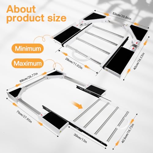 Overlappingsset voor wasmachine en droger met ratelriemen, universeel tussenframe met uittrekbare handdoekhouder, in grootte verstelbaar (46 - 72 cm) - Afbeelding 3