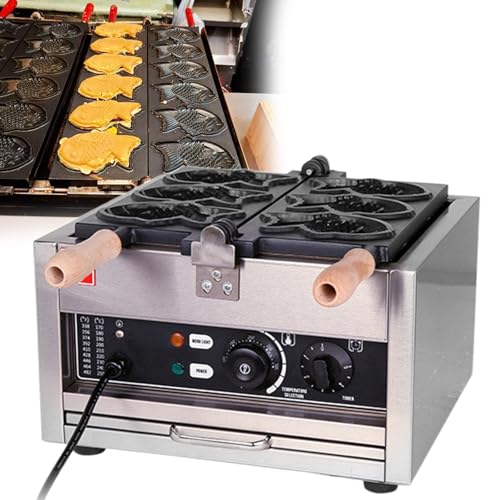ZOLPINL Máquina Comercial para Hacer gofres de Pescado, Plancha para gofres Taiyaki con Forma de pez, Antiadherente, Acero Inoxidable con Giro de 180°, para Preparar Muffins, Ideal para ca