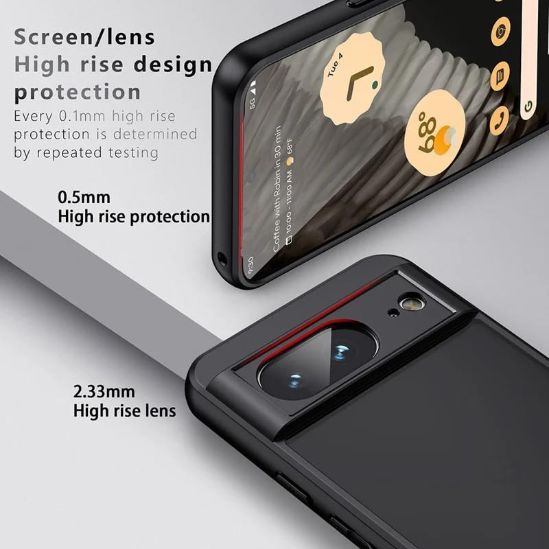 Image of Phone Case for Google Pixel 8, Matte Black with Raised Lens Protection | 0.5mm Screen Raised Edge, 2.33mm Lens High Rise, Slim Fit Design, Shock Absorption, Fingerprint Resistant