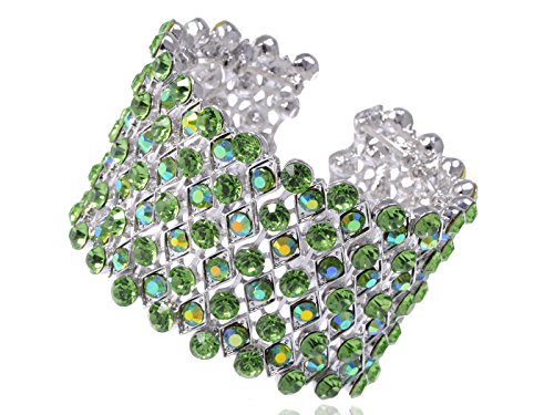Alilang Wedding Prom Aurora Borealis Color Crystal Rhinestone Stretch Wide Open Cuff Bangle Bracelet