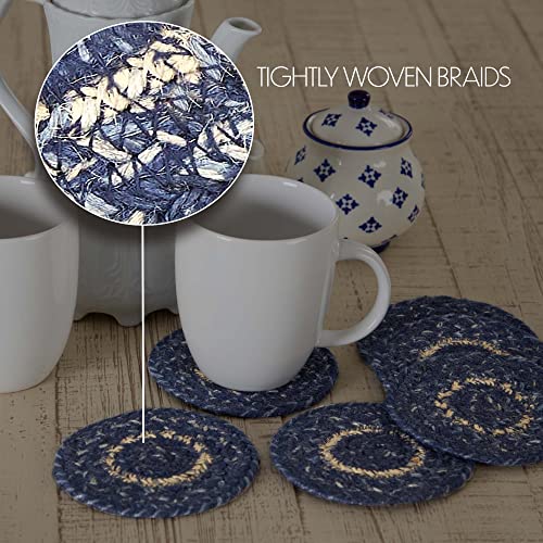 VHC-Brands-Great-Falls-Blue-White-Coasters-Farmhouse-Decor-Jute-Blend-Round-Circle-Set-of-6-Coasters VHC Brands Great Falls Blue White Coasters Farmhouse Decor Jute Blend Round Circle Set of 6 Coasters
