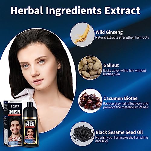 BOJICA Black Hair Dye Shampoo for Women&Men, Permanent Hair Color Shampoo for Gray Hair, 100% Coverage Color Shampoo Hair Dye, Herbal Ingredients, Long Lasting(17.6 FL OZ) - Image 5