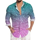 Glitzerndes Pailletten-Partyhemd, langärmelig, lässiges Hemd für Festivals, Feiern Ausgehen(Rosa,S)