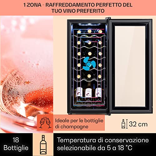 KLARSTEIN Cantinetta Vino Design, Cantinetta Vino Refrigerata a Zona Singola per Vino Rosso, Bianco e Birra, Controlli Touch, Frigo Vino Cantinetta per Esterno/Interno, 5-18°C, 50L, 18 Bottiglie - immagine 4