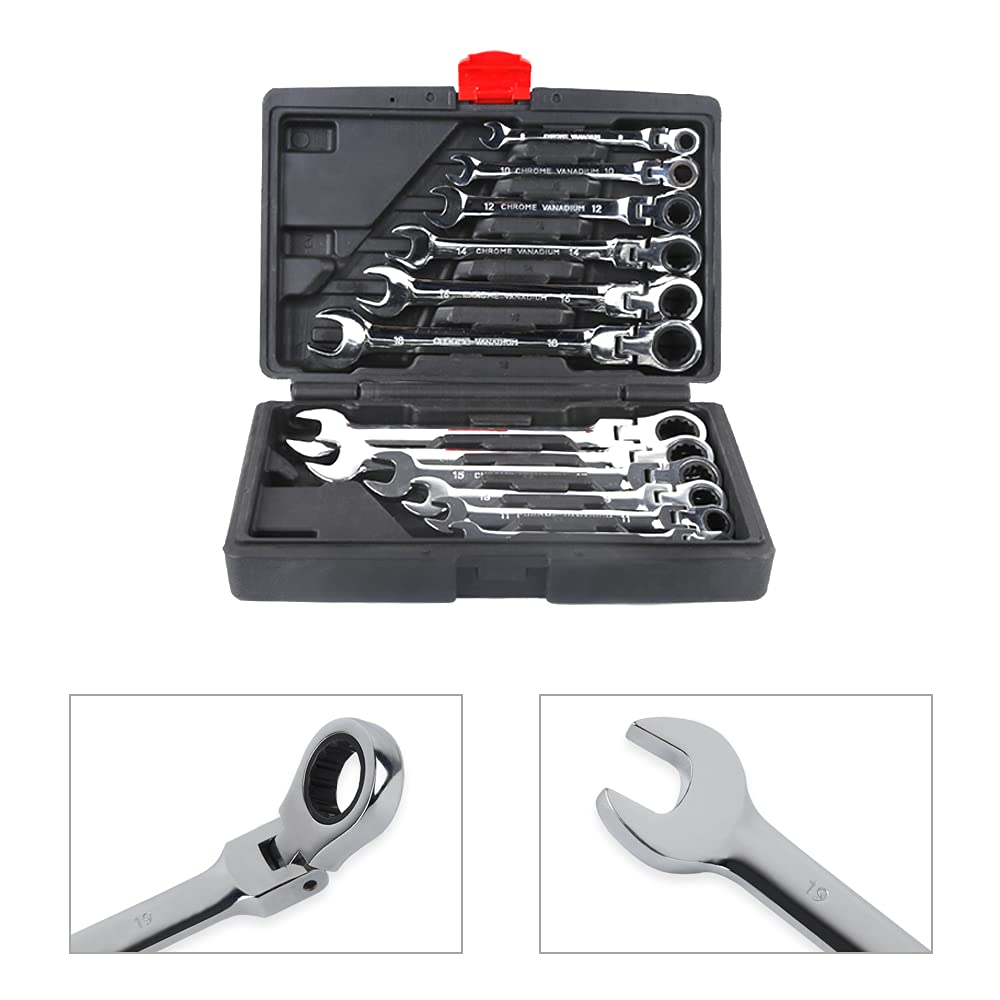 Set di 12 set di chiavi miste, chiave piatta a cricchetto, 8-19 mm, chiavi miste con valigetta attrezzi per riparazione auto e lavori fai da te (chiave flessibile)