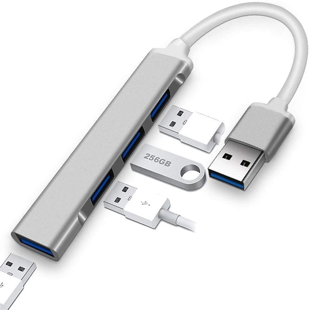 usb to usb hub adapter, 4 port (1-usb 3.0 + 3-usb 2.0), support 5gbps high speed data, slim aluminum usb hub for laptops pc desktop mouse keyboard flash drive u disk printer (grey)