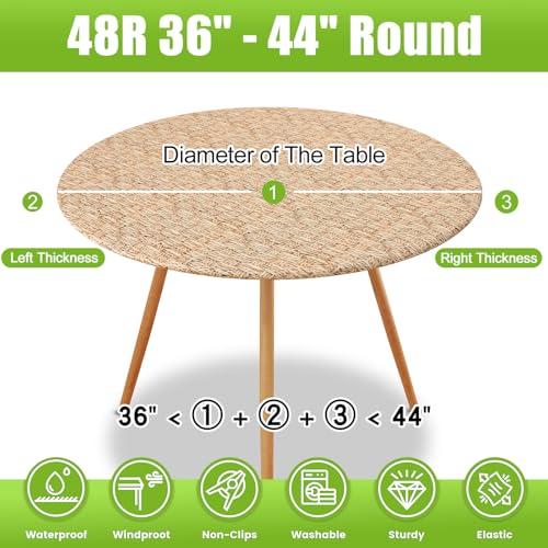 Smiry Spandex Elastic Fitted Round Tablecloth for 36"-44" Tables, Stretch Washable Reusable Table Cover for Outdoor Picnic, Camping, Dining, Kitchen, Patio and Party, Weave - Image 6