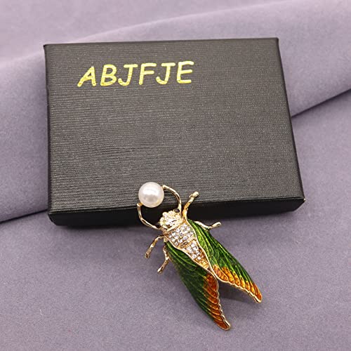 Image of Enamel Crystal Pearl Cicada Brooch Pin Fahsion Gold Plated Rhinestone Insect Lapel Pins Brooches Scarf for Women Girl Jewelry Gift (Cicada Brooch)