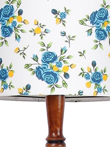 Image of Cotton Shade Floor Lamp with Wooden Base - Height 56 Inches, Blue Floral | Modern Standing Lamp for Living Room, Bedroom, Office | Stylish & Decorative Home Lighting | Elegant Decor