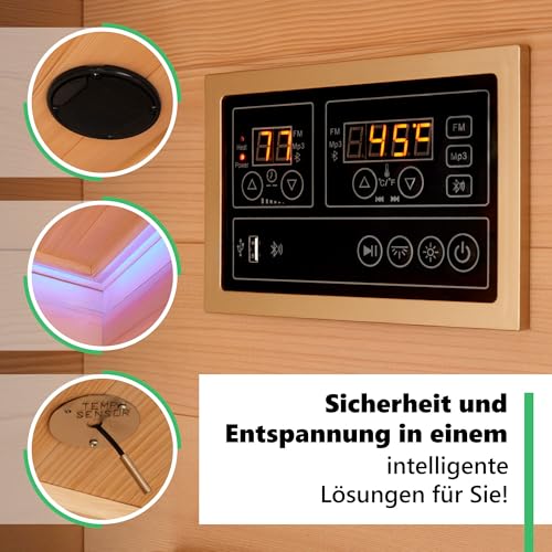 di volio Infrarotsauna Loimaa IV, Infrarotkabine für 4 Personen, aus Holz, Vollspektrumstrahler, LED-Farblichttherapie & Ionisator, 190x180x120 cm, (4-Personen)