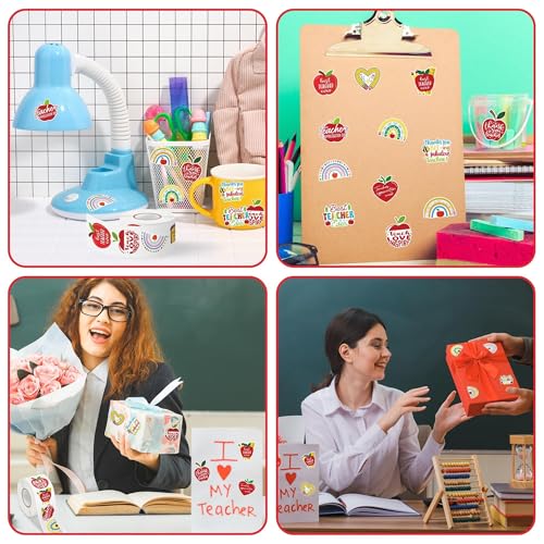 Image of Teacher Appreciation Week Stickers - 1000 Pcs Happy Teachers' Day Waterproof Vinyl Reusable Laptop Stickers Coloring Book Scrapbook Water Bottle Page Activity Pad Party Favors Kids Skateboard