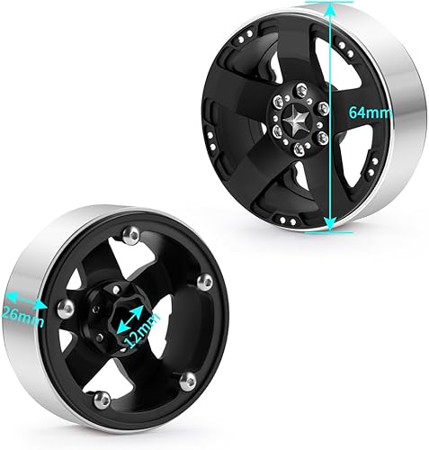 Miniatura 4 de MOHERO Llantas de aluminio Beadlock de 2.2 pulgadas para 1/10 Crawler Wraith 90018 RC Model Car Pack de 4 (negro)