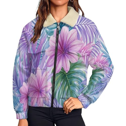 Manteau polaire chaud pour femme veste d'hiver fleurie grande taille