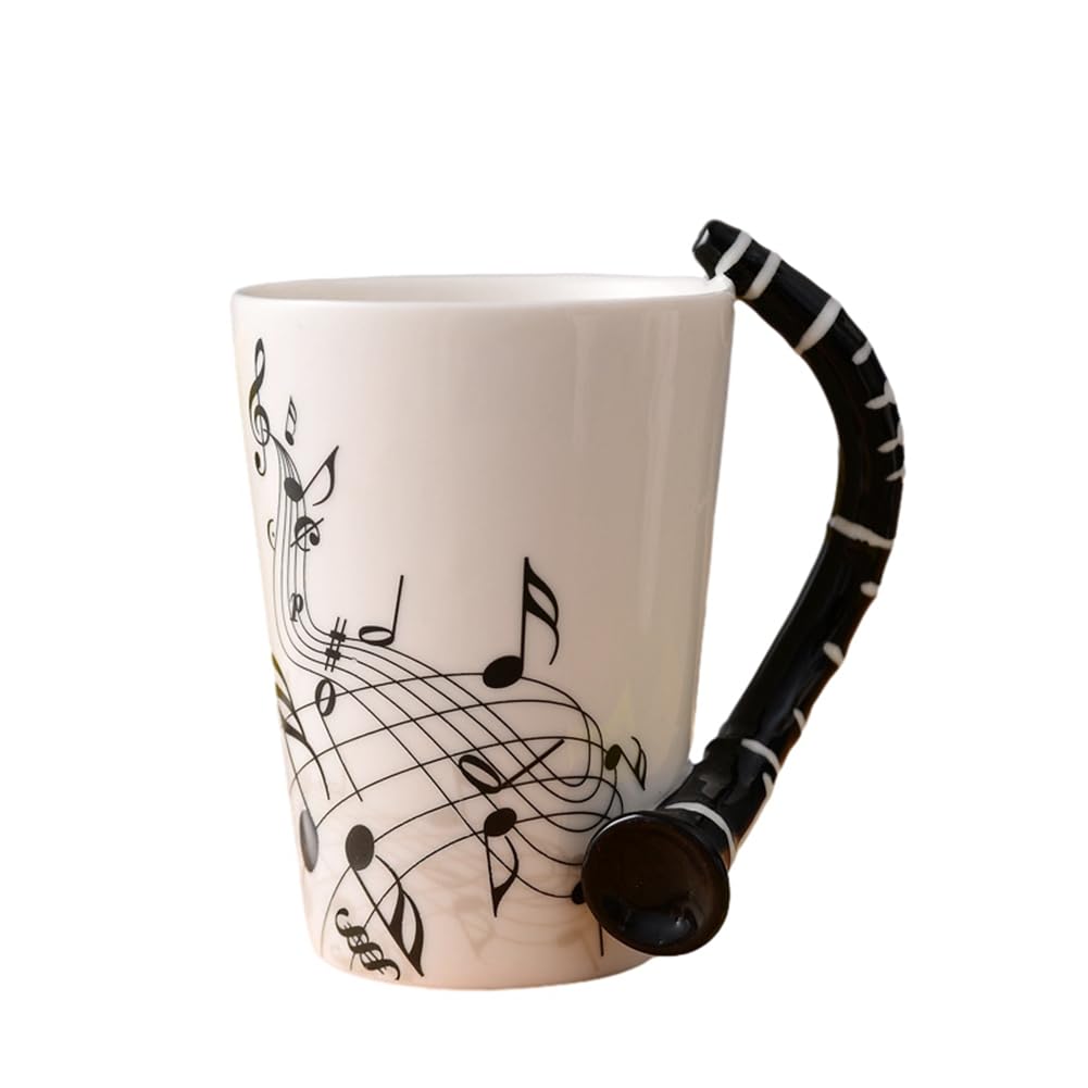 Diheohg 240ml Ceramic Music Mug, Cute Coffee Cups and Mugs, Tea, Milk with Handle, Novelty Gifts Clarinet