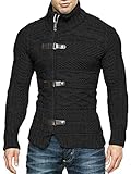 Hestenve Mens Grey Sweater Cable Knitted Turtleneck Zip Button Front Winter Cardigan Pullover (Medium, Black)