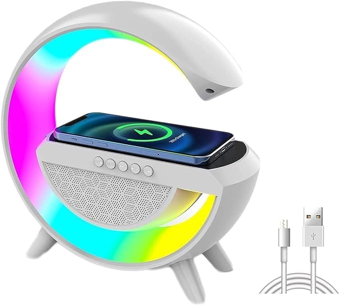 Atmosphere Lamp,Color Changing Wireless Charger.Night Light, Bluetooth Speaker,15w Fast Charger and APP Control for Bedroom, Party