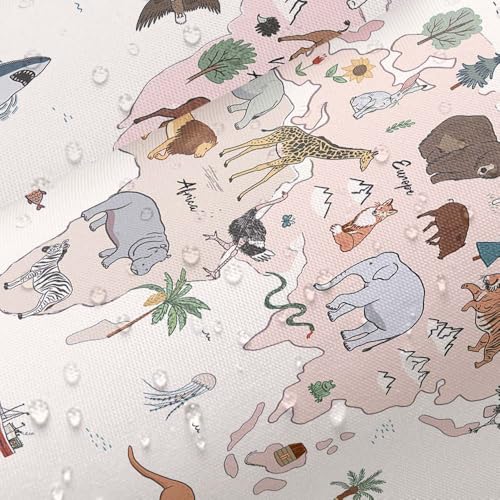 Image of World Map Shower Curtain for Kids, Cute Cartoon Animal Educational Learning Tool Restroom Curtains, Cute Cartoon Animal Educational Learning Tool Waterproof Fabric Bathroom Curtain Set with Hooks