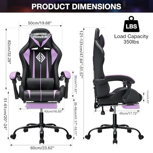 Image of HOFFREE Gaming Chair with LED RGB Lights and Massage Ergonomic Computer Chair with Footrest High Back Video Game Chair with Adjustable Lumbar Support Linkage Armrest Purple and Black
