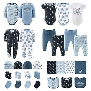 The Peanutshell Newborn Clothes & Accessories Set | 30 Piece Layette Gift Set | Fits Newborn to 3 Months | Navy, Blue…