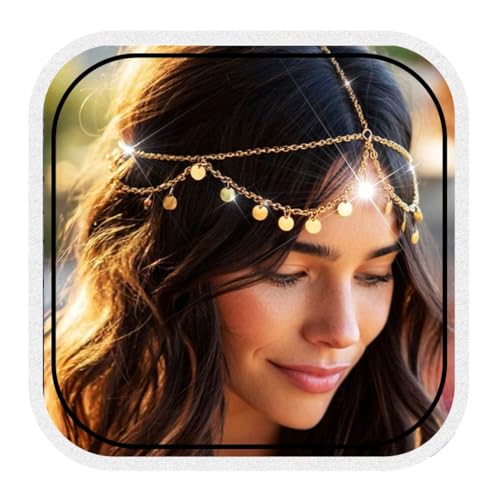 Catery Sequin Gold Head Chain Cleopatra Headpiece Coin 1920s...