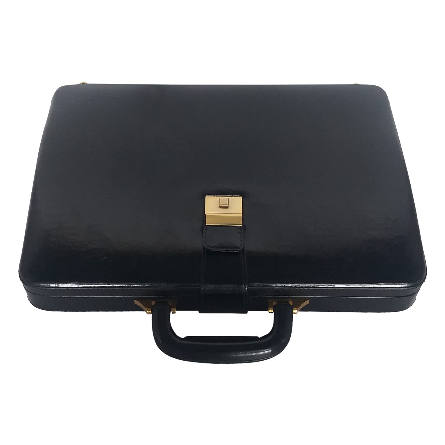 MANDAVA Men's Genuine Leather Briefcase Executive Attache Slim Business Handbag Laptop Macbook Carry Case One Size Black