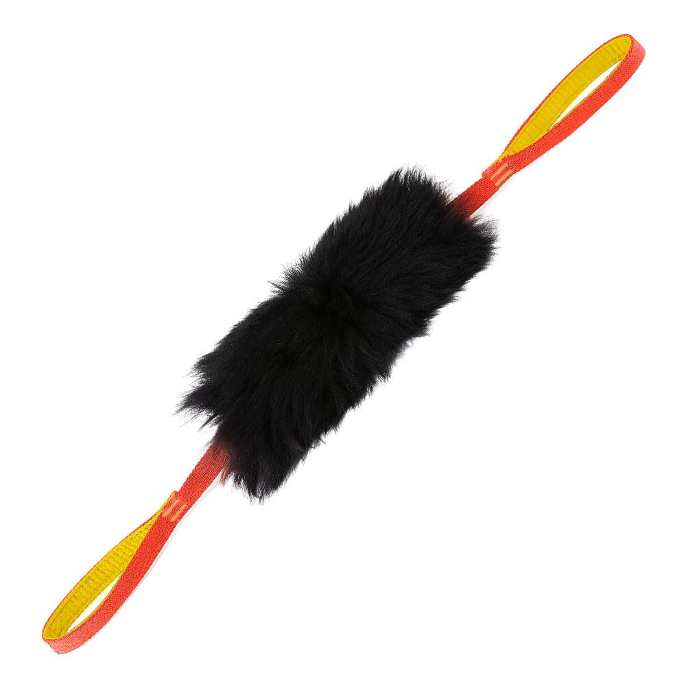 HOWGO Giocattolo per cani – Doppio manico per cani Bungee Chaser Toy 100% pelle di pecora, odore di pecora, giocattolo per tutte le razze (arancione, grande)