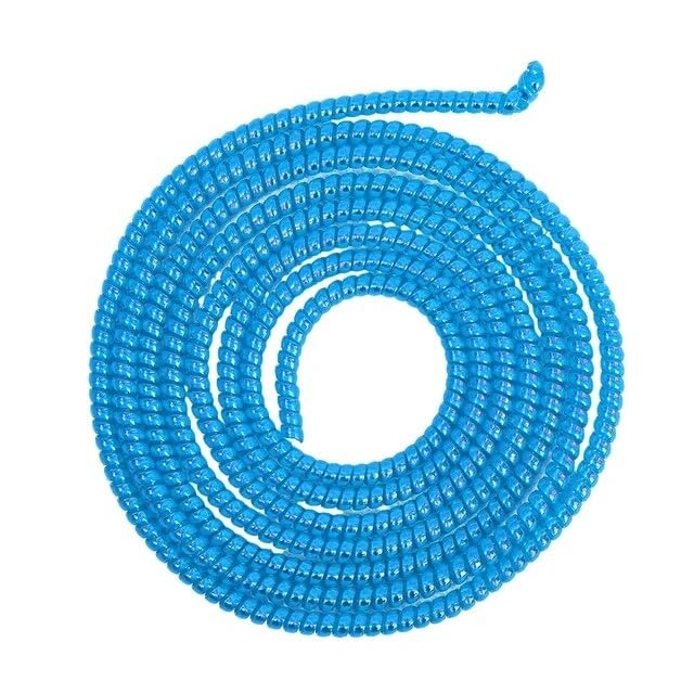 Image of J'TTON Spiral Metallic Color (2 Pcs) 1.4 Meters Each - Full Size Cord Charger Protector Winder for iPhone & Android USB Charging, Earphones, Lightning Cable (Blue)