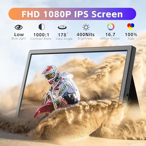 Image of 15.6inch Portable Monitor, FHD 1080P USB-C HDMI Gaming Ultra-Slim IPS Display for Laptop, PC, Mac Phone, PS, Xbox, Swich, IPS Computer Monitor with Premium Smart Cover & Speakers
