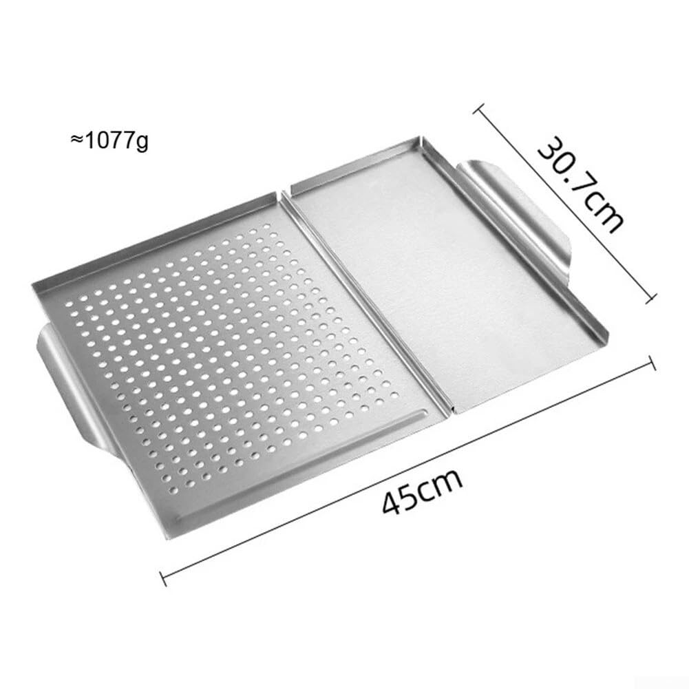 Grillkorb aus Edelstahl, 30,7 x 45 cm, zum Grillen von Gemüse, Fleisch, perforiertes Grillrost (Bratform)