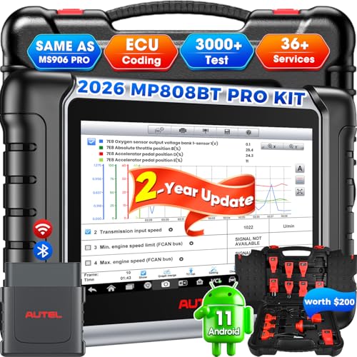 2026 Autel Scanner MaxiPRO MP808BT PRO KIT, 2 Years Update with 11PCS OBD Adapters, Function as MaxiSYS MS906 PRO MS906MAX MP900BT, Up of MS906BT MK900BT MK900, Bidirectional 3000+Test, 30+ Services