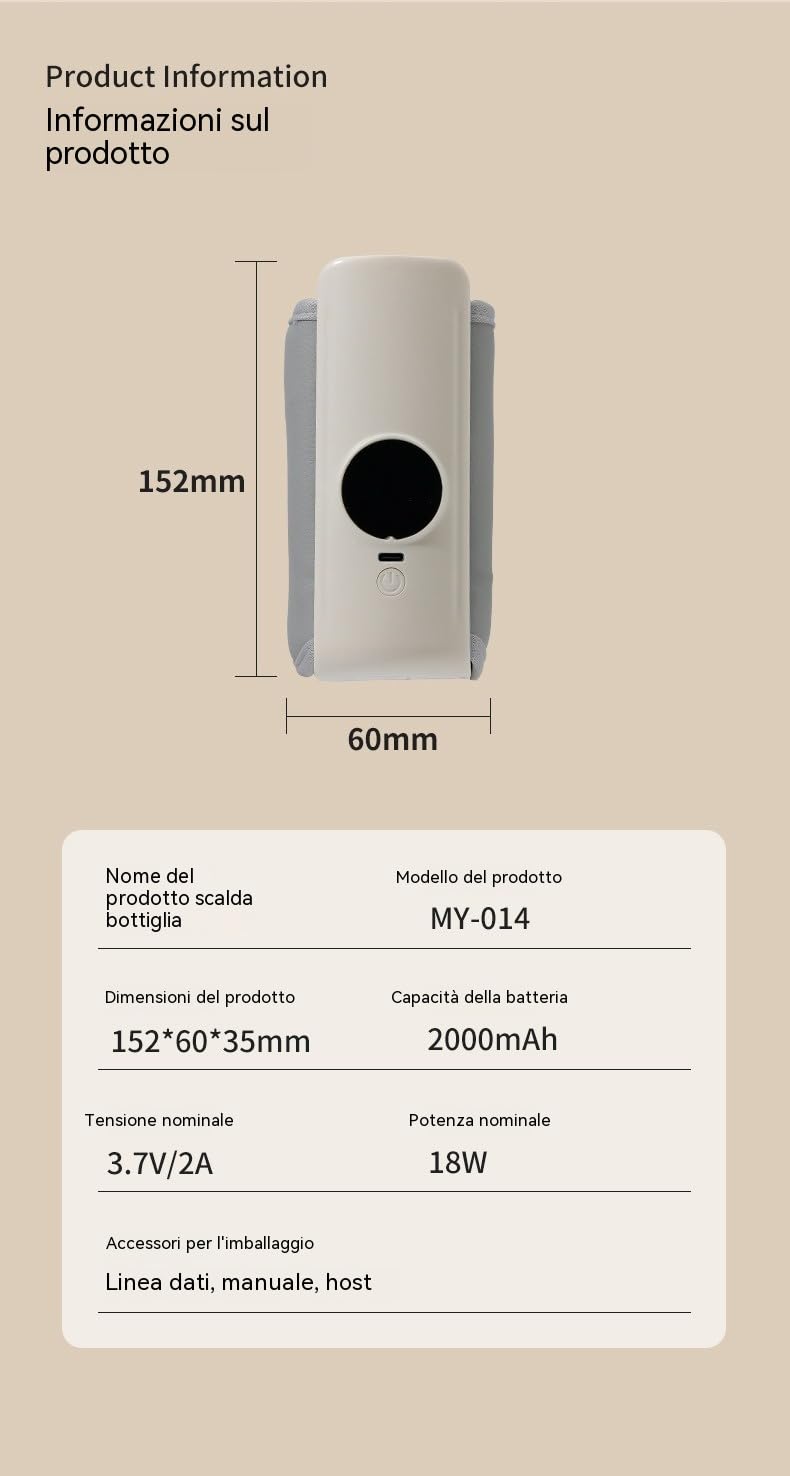 Scaldabiberon portatile per latte materno, scaldabiberon senza fili portatile da viaggio, ricaricabile USB 6000 mAh, scaldabiberon elettrico portatile per latte materno o latte artificiale