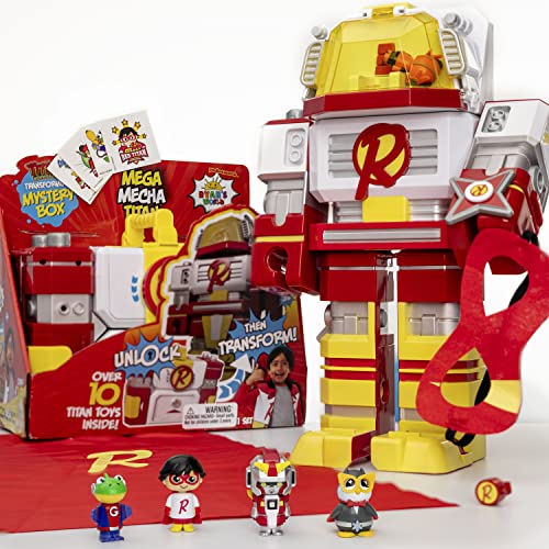 Ryan's World Mega Mecha Titan Robot; Chest Transforms Into Red Titan Robot; Contains 5 Micro Figures, A Spinner, Wearable Eye Mask & Cape, And Stickers #TOP4